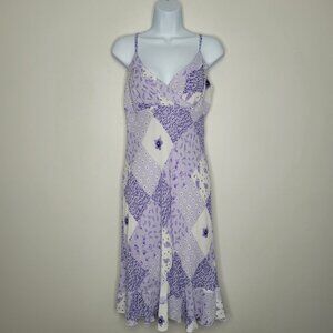 Vintage y2k purple off white patchwork floral cottage ruffle midi dress size 11